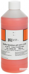 水中pH緩衝溶液 Buffer Solution, pH 4.01, Color-coded Red, 500 mL